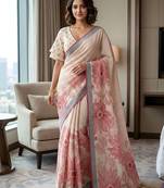 Maroon one minute floral linen saree