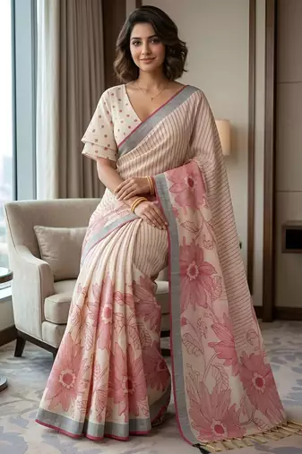 Maroon one minute floral linen saree