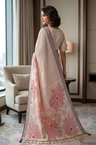 Maroon one minute floral linen saree