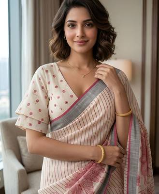 Maroon one minute floral linen saree 4