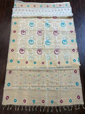 Beige woven ready to wear linen cotton  saree 5