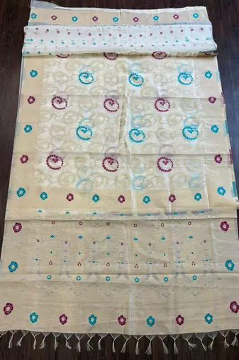 Beige woven ready to wear linen cotton  saree