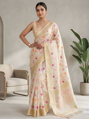 Floral weaving readymade organza saree 1