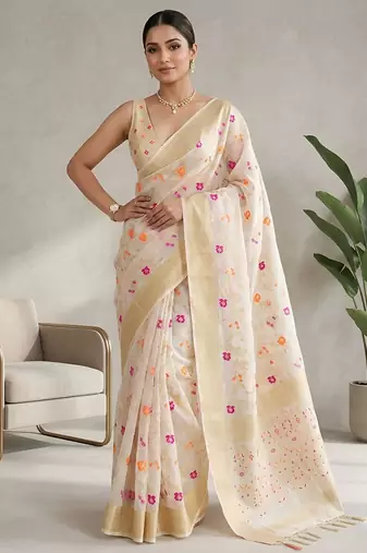 Floral weaving readymade organza saree