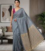 Steel grey pre draped cotton silk saree