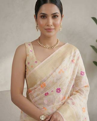 Floral weaving readymade organza saree 2