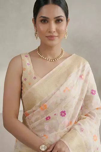 Floral weaving readymade organza saree