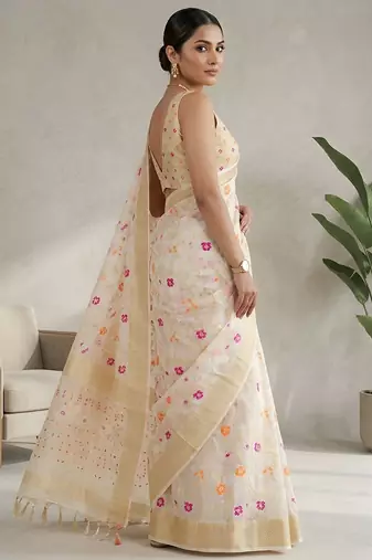 Floral weaving readymade organza saree