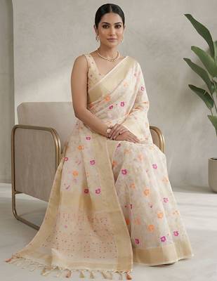 Floral weaving readymade organza saree 4