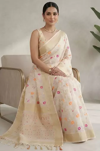 Floral weaving readymade organza saree