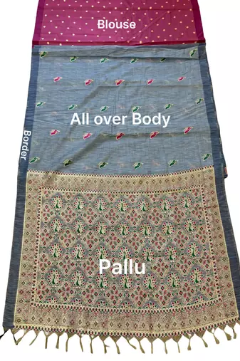 Steel grey pre draped cotton silk saree