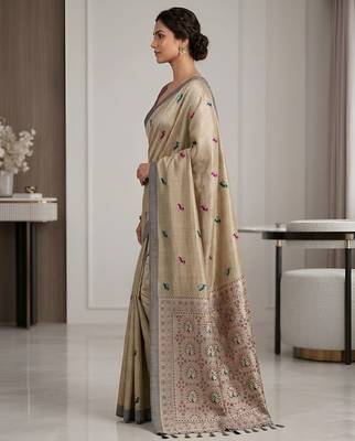 Champagne paisley readymade cotton saree 2