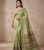 Pistachio paisley ready pleated saree