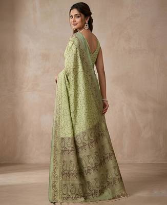 Pistachio paisley ready pleated saree 2