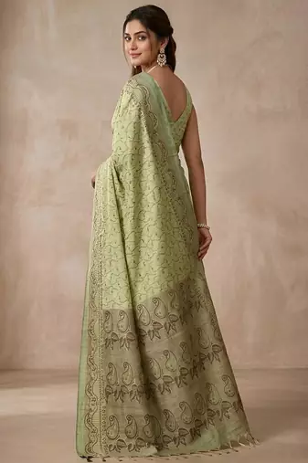 Pistachio paisley ready pleated saree