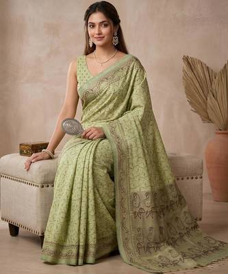 Pistachio paisley ready pleated saree 3