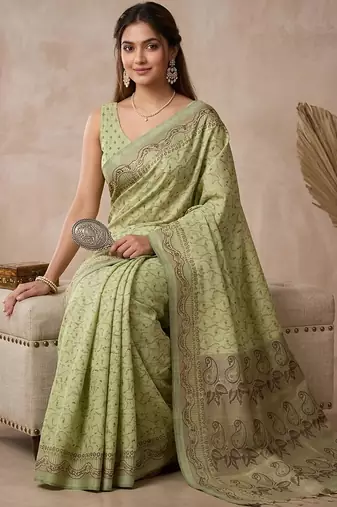 Pistachio paisley ready pleated saree