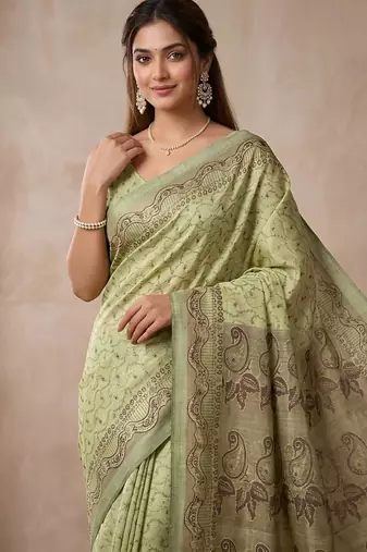 Pistachio paisley ready pleated saree