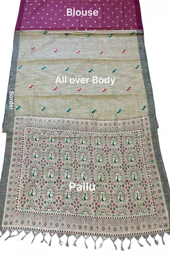 Champagne paisley readymade cotton saree