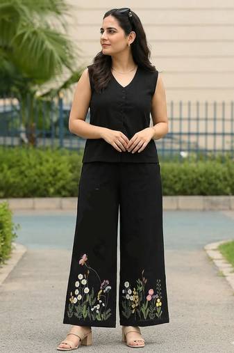 Beautiful black cord set with embroidredpant