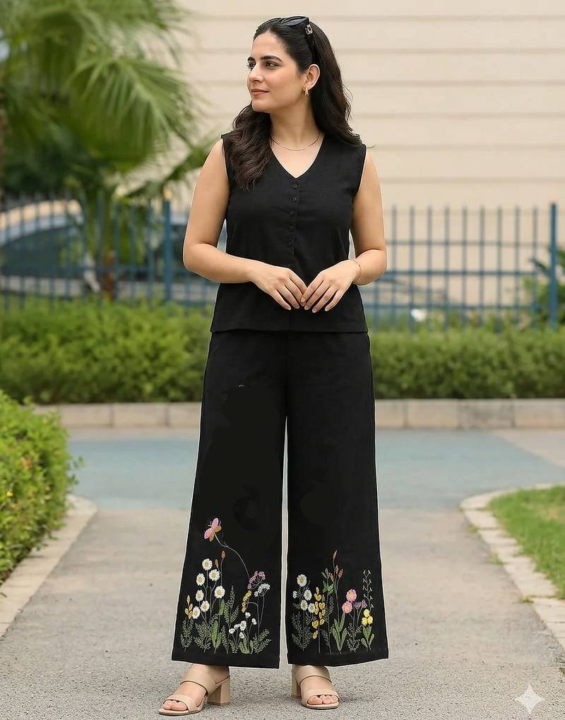 Beautiful black cord set with embroidredpant