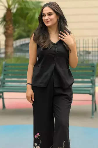 Beautiful black cord set with embroidredpant