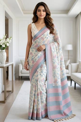 Sky petal ready made cotton silk saree