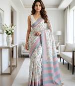 Sky petal ready made cotton silk saree