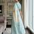 Rama blue ready pleated kalamkari linen saree