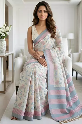 Sky petal ready made cotton silk saree