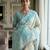 Rama blue ready pleated kalamkari linen saree