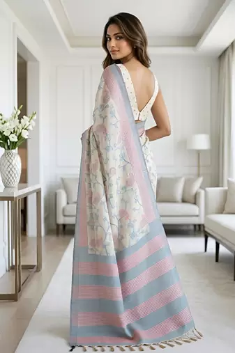 Sky petal ready made cotton silk saree