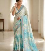 Aqua rama ready made floral linen saree
