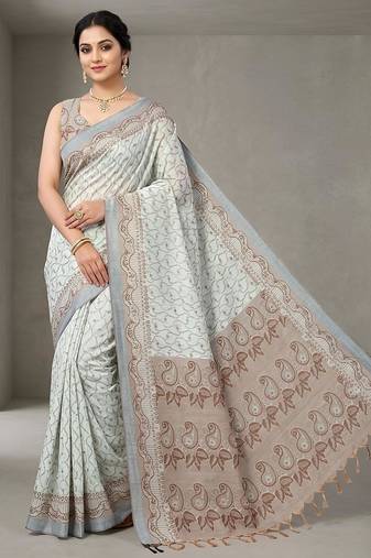 Silver paisley pre stitched saree