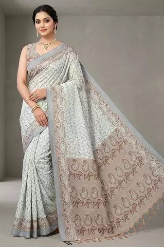 Silver paisley pre stitched saree