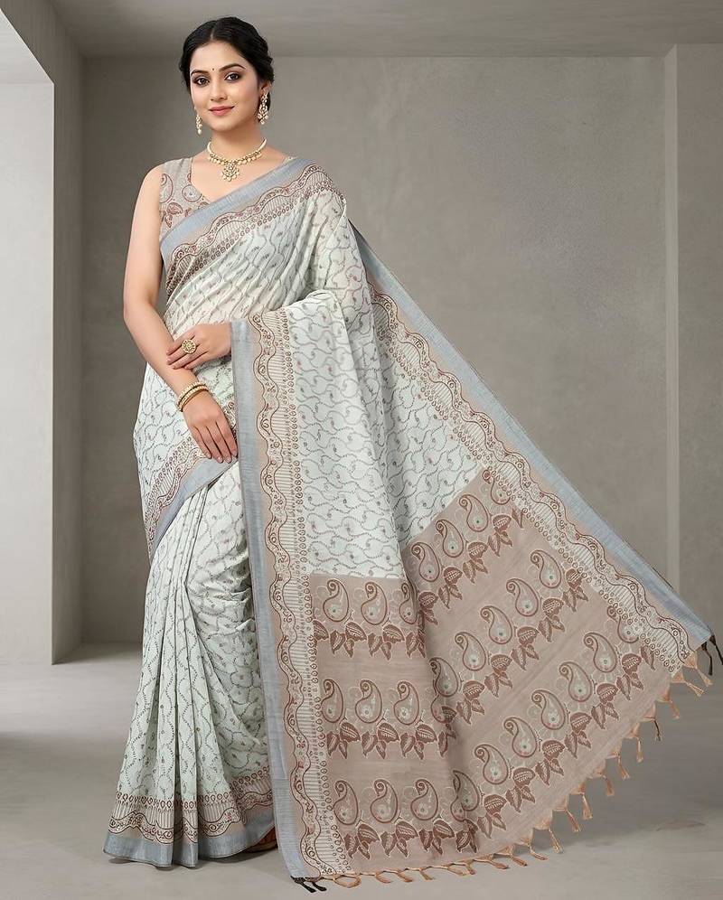 Silver paisley pre stitched saree