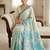 Aqua rama ready made floral linen saree