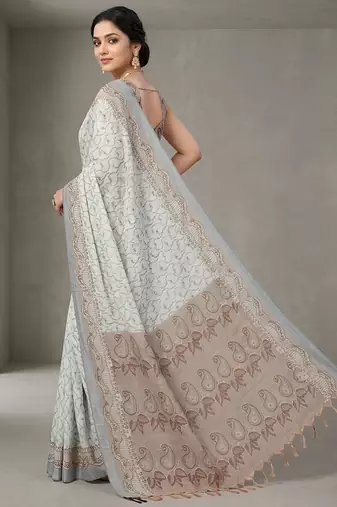 Silver paisley pre stitched saree