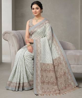 Silver paisley pre stitched saree 3