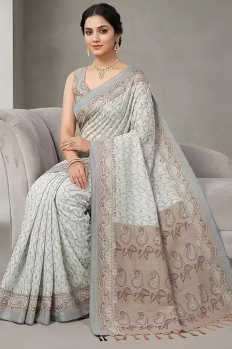 Silver paisley pre stitched saree