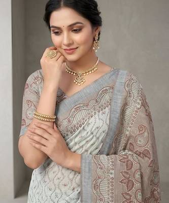 Silver paisley pre stitched saree 4