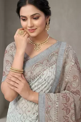 Silver paisley pre stitched saree