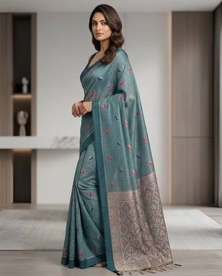 Teal paisley ready to wear cotton saree 2
