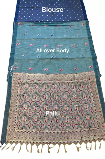 Teal paisley ready to wear cotton saree