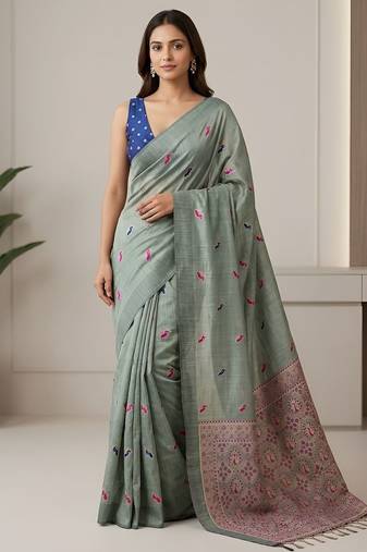 Sage green easy drape cotton saree