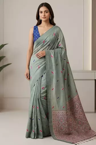 Sage green easy drape cotton saree
