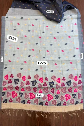 Grey handwoven pre stitched linen saree