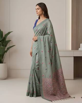 Sage green easy drape cotton saree 2