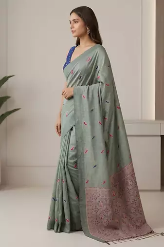 Sage green easy drape cotton saree