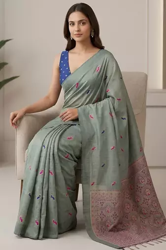 Sage green easy drape cotton saree